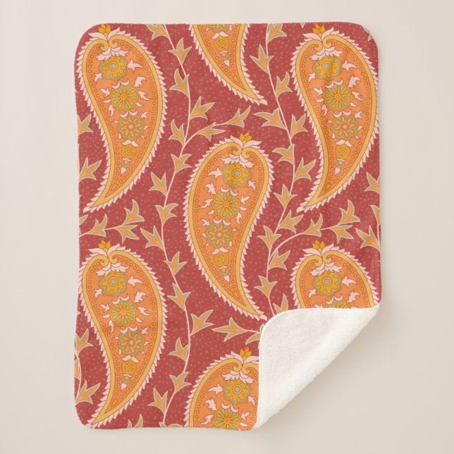 Couverture Sherpa Paisley motif. Concombre turc. Maroon-orange c (Devant)