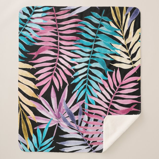 Couverture Sherpa Palmier coloré feuille motif (Devant)