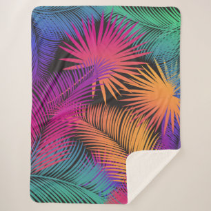 Couverture Sherpa Palmier tropical Feuille Jungle Rainbow