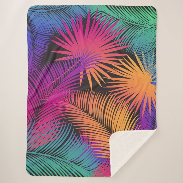 Couverture Sherpa Palmier tropical Feuille Jungle Rainbow (Devant)