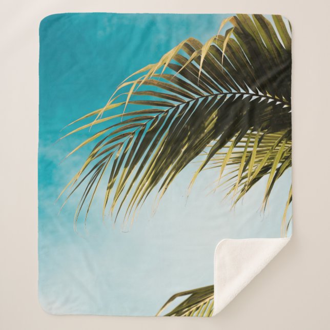 Couverture Sherpa Palmier vert sous ciel bleu (Devant)