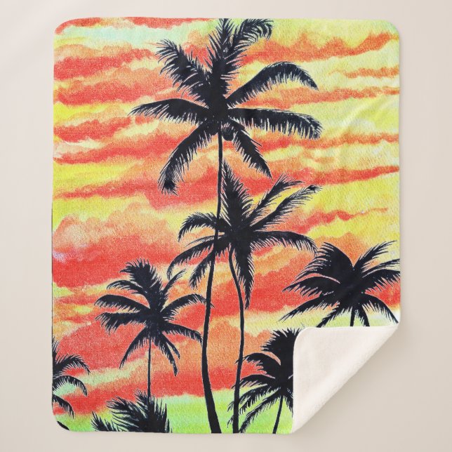 Couverture Sherpa Palmiers de Coco-Coques Couchés De Soleil Hawaïen (Devant)
