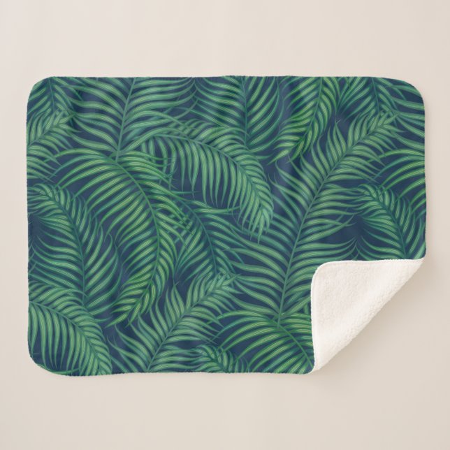 Couverture Sherpa Palmiers tropicaux de nuit feuilles (Devant (Horizontal))