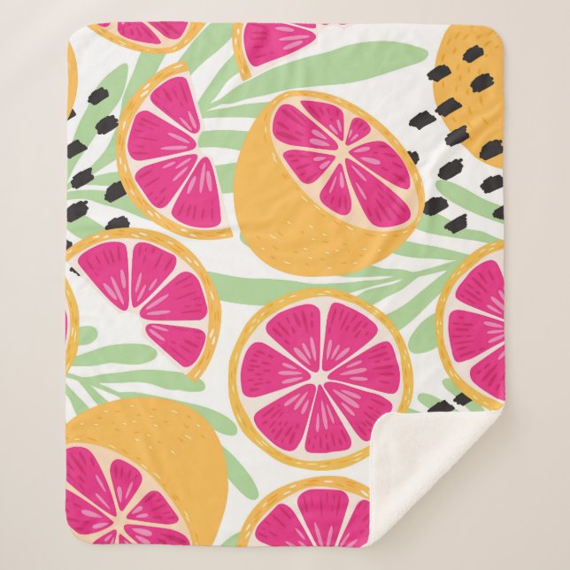 Couverture Sherpa Pamplemousse & Feuilles : Vintage tropical (Devant)