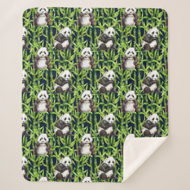 Couverture Sherpa Panda avec le motif en bambou d'aquarelle (Devant)