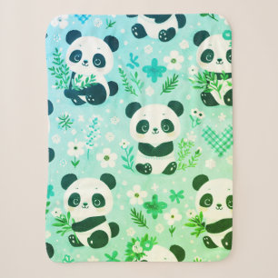 Couverture Sherpa Panda Bear Motif Vert Imprimer