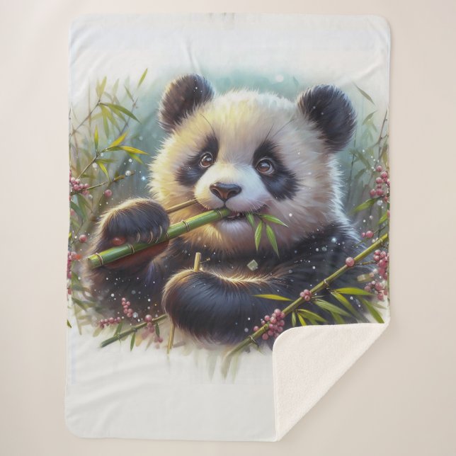 Couverture Sherpa Panda roux adorable mangeant du bambou (Devant)