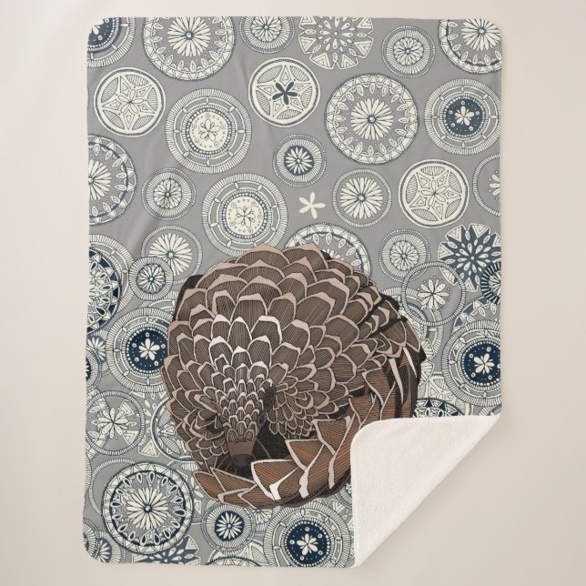Couverture Sherpa pangolin mandala pewter (Devant)