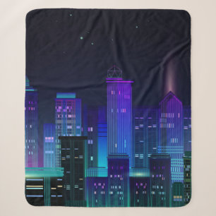 Couverture Sherpa Panorama de la ville de nuit avec lumière néon sur