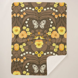 Couverture Sherpa Pansies jaunes, oiseaux et papillons