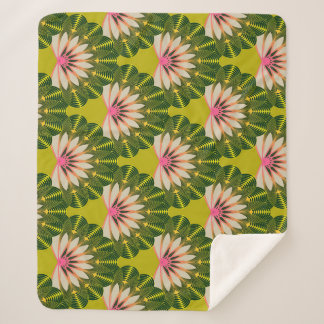 Couverture Sherpa Papier peint en lotus stylisé : rose, vert.