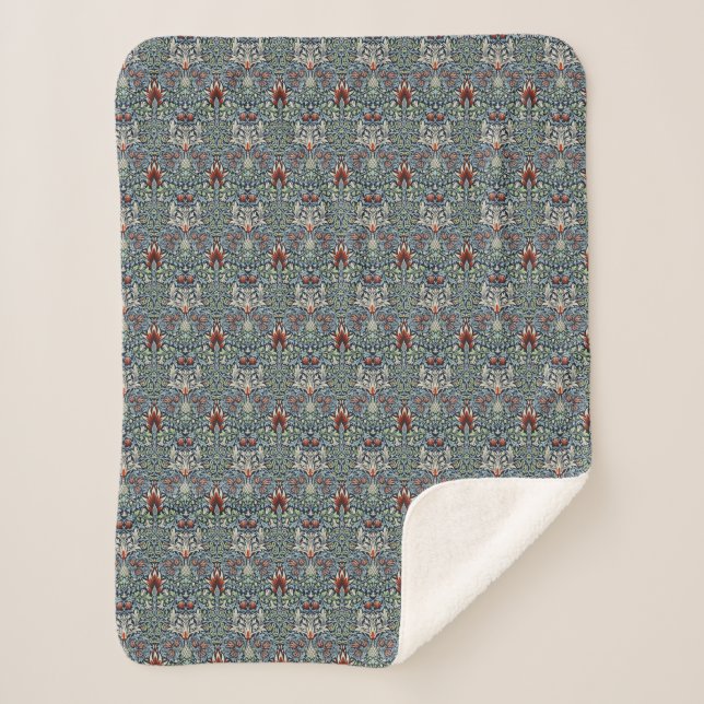 Couverture Sherpa Papier peint floral Morris Navy Blue Snakeshead (Devant)