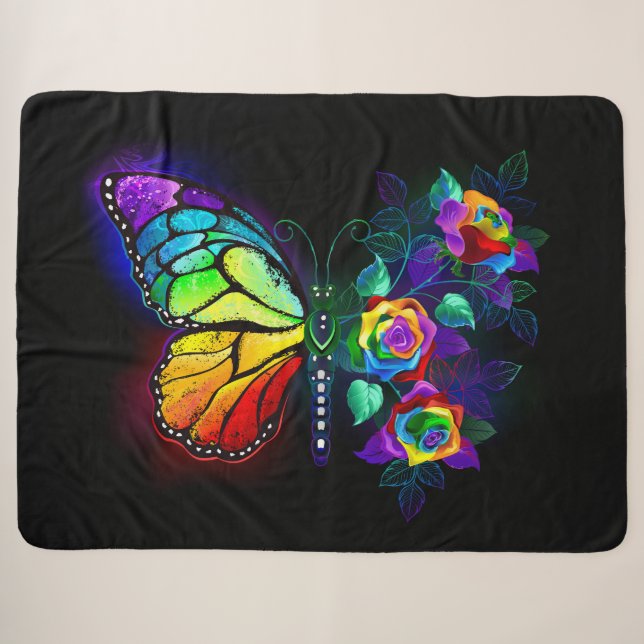 Couverture Sherpa Papillon arc-en-ciel (Devant (Horizontal))