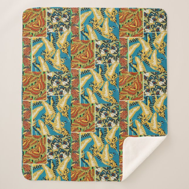 Couverture Sherpa Papillon Art Déco Jaune et Turquoise Vibrants (Devant)