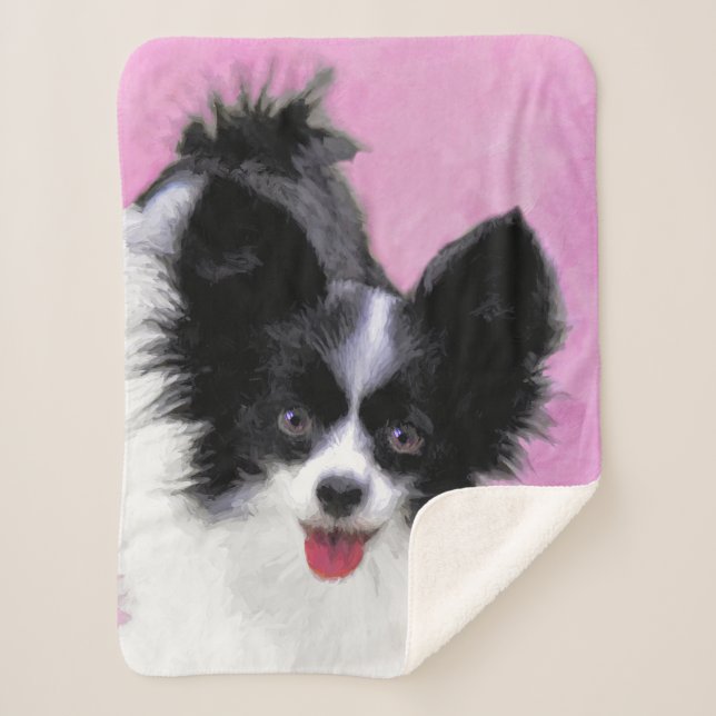 Couverture Sherpa Papillon (blanc et noir) Peinture - Chien Art (Devant)