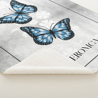 Couverture Sherpa Papillon bleu floral personnalisé Sherpa Blanket