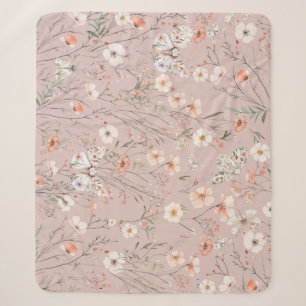 Couverture Sherpa Papillon floral Fleur sauvage Boho