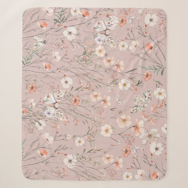 Couverture Sherpa Papillon floral Fleur sauvage Boho (Devant)