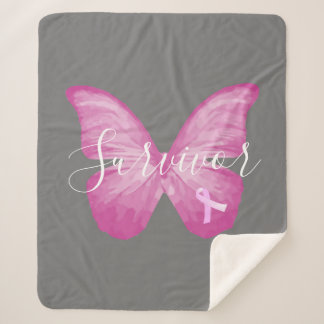 Couverture Sherpa Papillon rose Cancer du sein Survivant