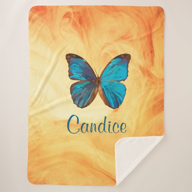 Couverture Sherpa Papillon Tropical bleu et turquoise couleur Gem (Devant)