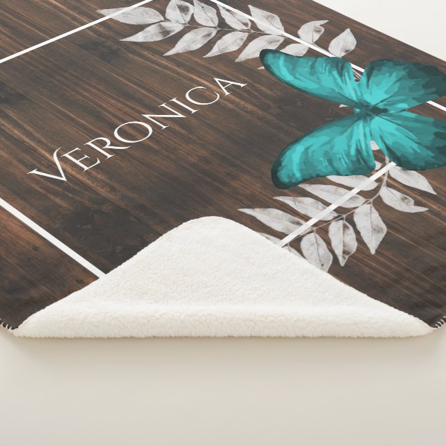 Couverture Sherpa Papillon Turquoise rustique - Blanche Sherpa perso (3/4)