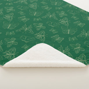 Couverture Sherpa Papillon vert foncé imprimé, inspiré par la nature