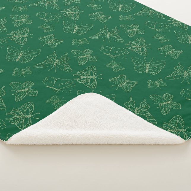 Couverture Sherpa Papillon vert foncé imprimé, inspiré par la nature (3/4)