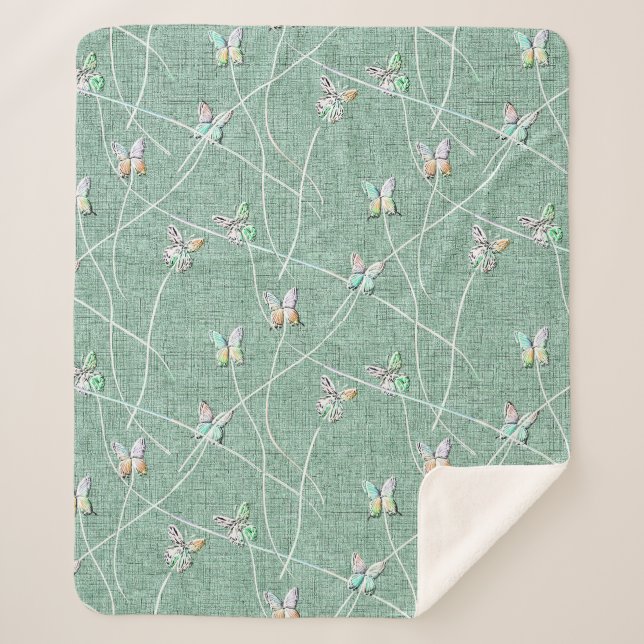 Couverture Sherpa Papillons à l'aquarelle sur fond vert menthe  (Devant)