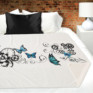 Couverture Sherpa Papillons bleu Tribal Steampunk