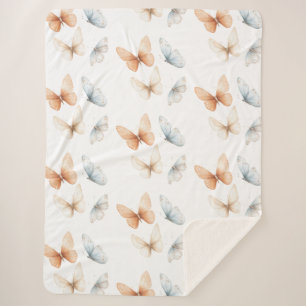 Couverture Sherpa Papillons Bleus Abricot