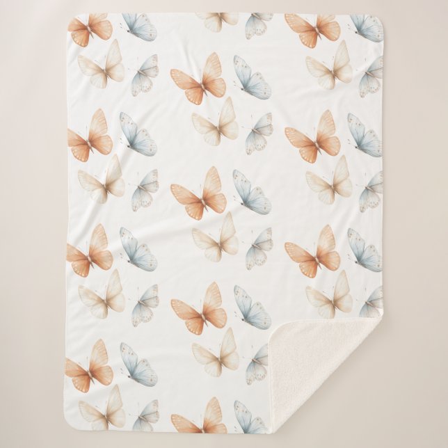 Couverture Sherpa Papillons Bleus Abricot (Devant)