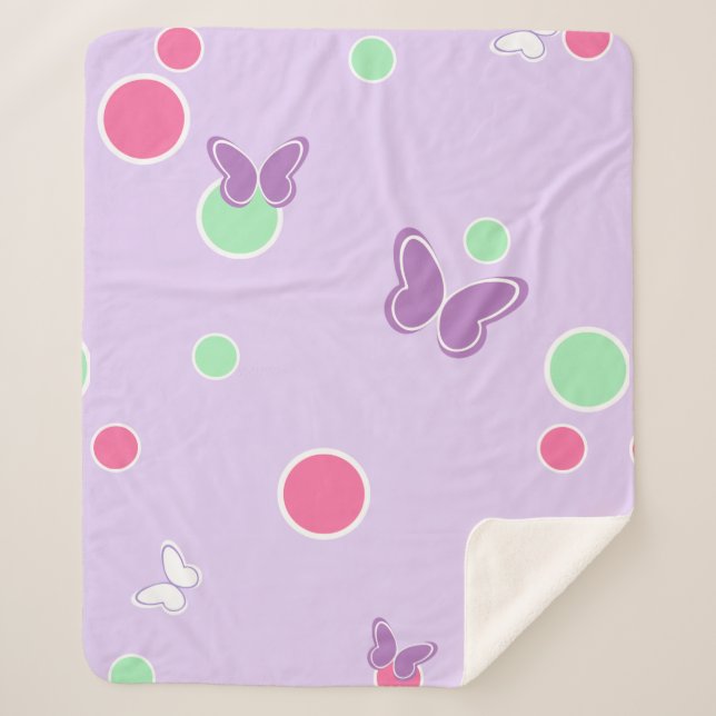 Couverture Sherpa papillons doux et pois (Devant)