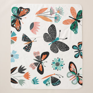 Couverture Sherpa Papillons Fleurs : Collection Dessinée à la main
