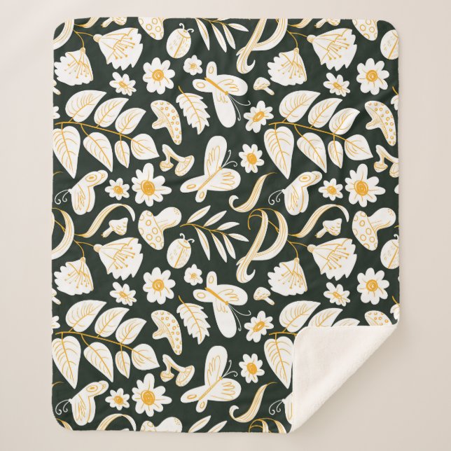 Couverture Sherpa Papillons & Fleurs : Motif d'été Doodle. (Devant)