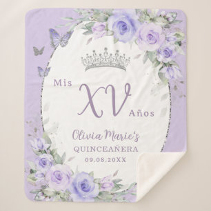 Couverture Sherpa Papillons floraux pourpres de lavande Quinceañera