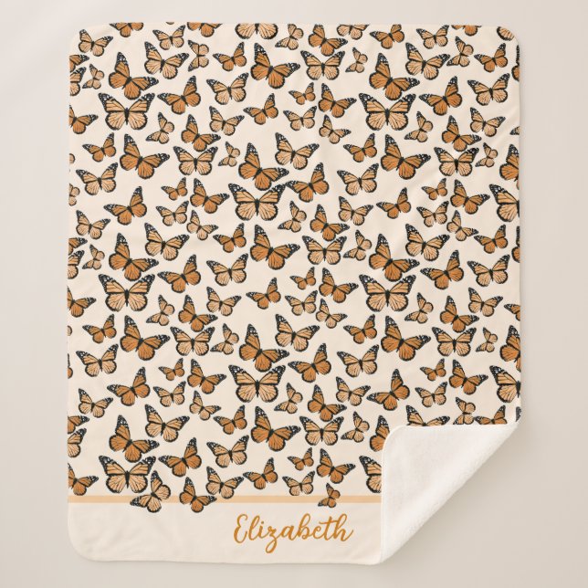 Couverture Sherpa Papillons Monarque Orange Nom personnalisé (Devant)