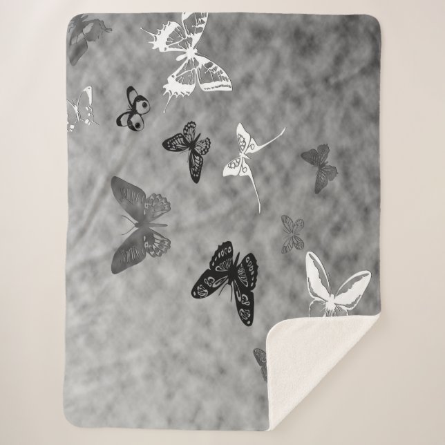 Couverture Sherpa Papillons noirs et blancs (Devant)