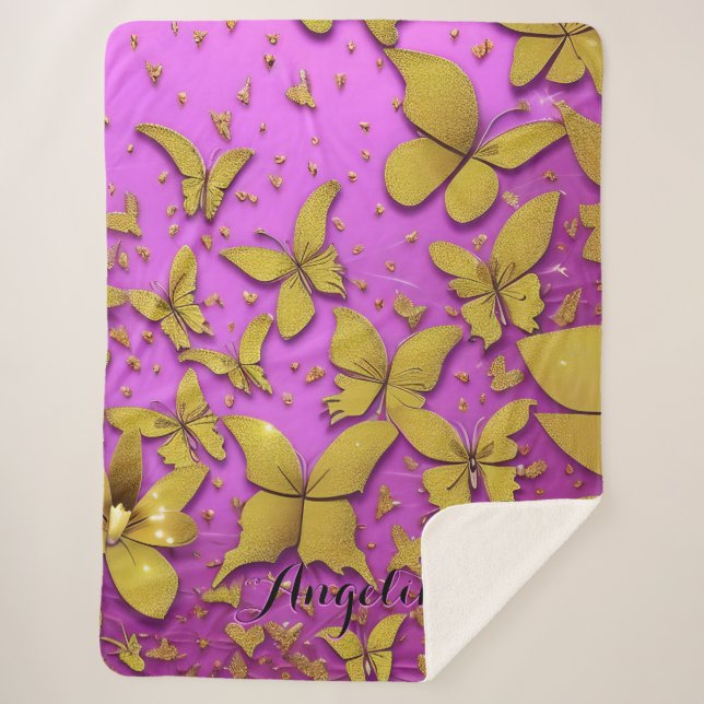 Couverture Sherpa Papillons Parties scintillant or Arrière - plan ro (Devant)