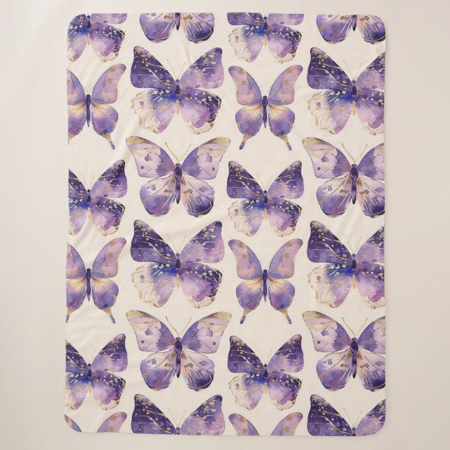 Couverture Sherpa Papillons Purple Gold (Devant)