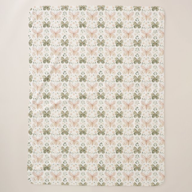 Couverture Sherpa Papillons Rose Pâle Vert Menthe  (Devant)