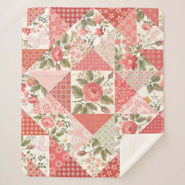 Couverture Sherpa Papillons rose Patchwork sans couture (Devant)