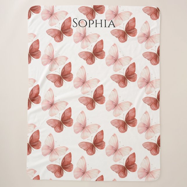 Couverture Sherpa Papillons roses rouges   (Devant)