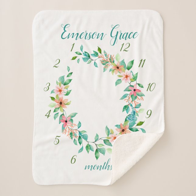 Couverture Sherpa Paradise Floral Baby Girl Monthly Milestone Photo (Devant)