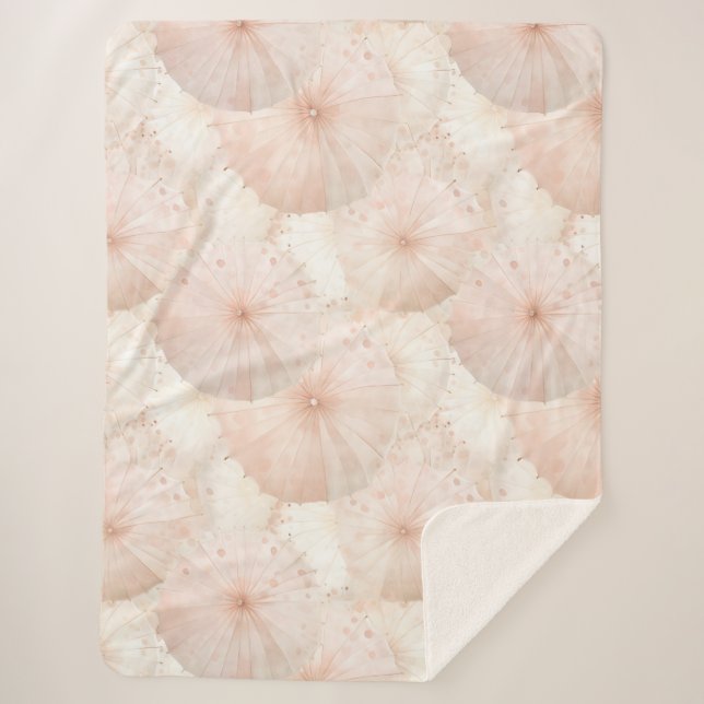 Couverture Sherpa Parapluies Rose Pâle (Devant)
