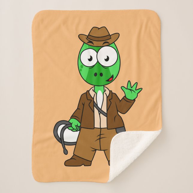 Couverture Sherpa Parasaurolophus Habillé Comme Indiana Jones. (Devant)