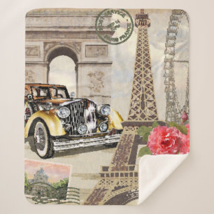 Couverture Sherpa Paris poster vintage. vintage, poster, paris, vieu