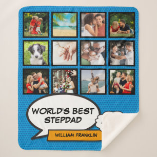 Couverture Sherpa Parrain Beau-père Photo Collage Fun Blue