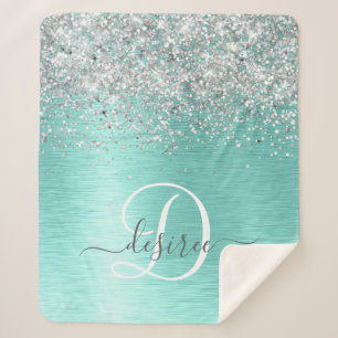 Couverture Sherpa Parties scintillant argentée turquoise en métal br