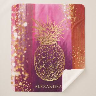 Couverture Sherpa Parties scintillant d'ananas rose personnalisée