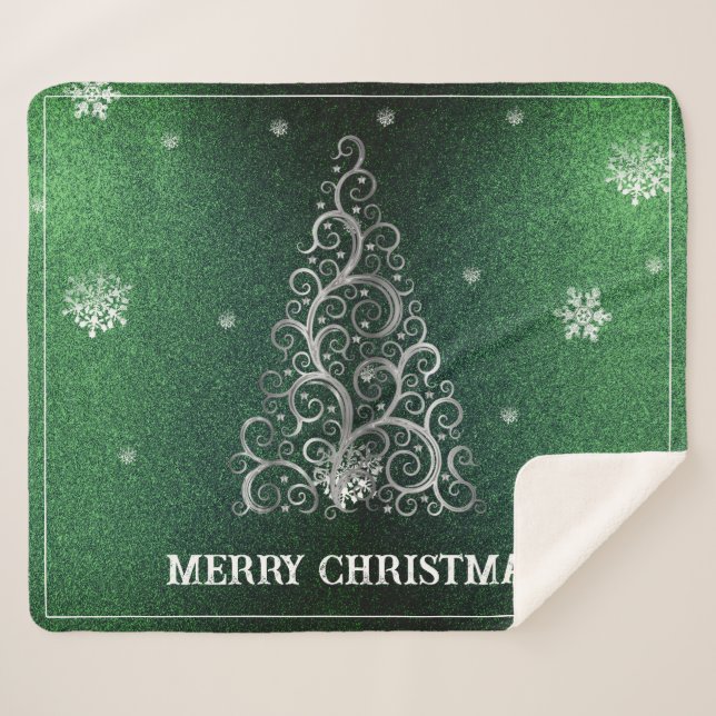 Couverture Sherpa Parties scintillant d'arbre de Noël et flocons de  (Devant (Horizontal))